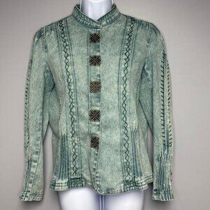 VTG DG2 Diane Gilman Western Hippie Cowgirl Embroider Denim Jacket Womens Sz XS
